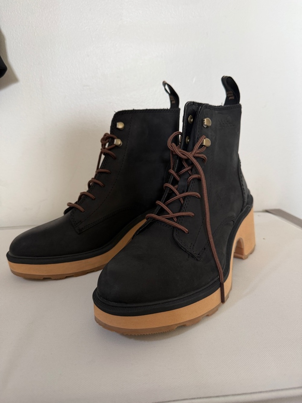 Sorel Women’s Hi-Line Lace-Up Suede Waterproof Lug Heel Boots with Tan Sole